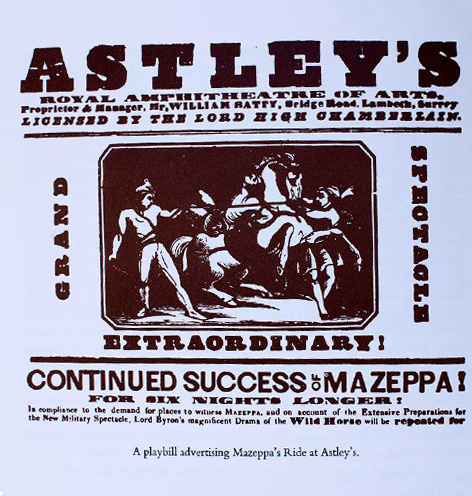 Playbill advertising Mazeppa's ride at Astley's